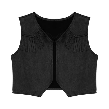 Boys Girls Western Cowboy Cosplay Costume Suede Fringe Vest with Bandanna Scarf Hat Halloween Carnival Party Cowgirl Dress Up