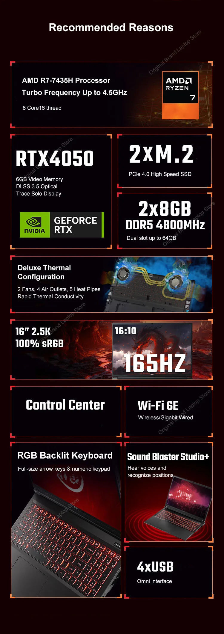 2024 Acer Nitro Dragon Gaming Laptop 16 Inch 2.5K 165Hz IPS Screen Netbook Ryzen R7-7435H 32GB 1TB RTX4060 Gaming Notebook PC