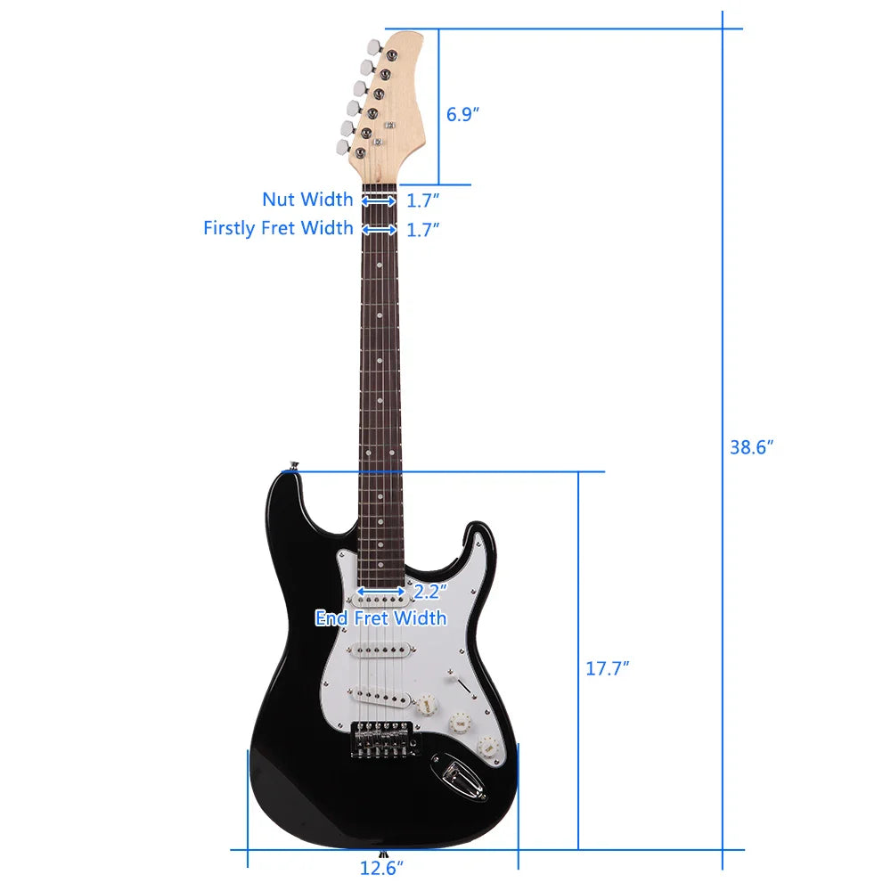 Guitare électrique à touche en palissandre noir/blanc
