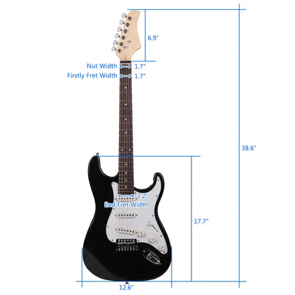 Guitare électrique à touche en palissandre noir/blanc