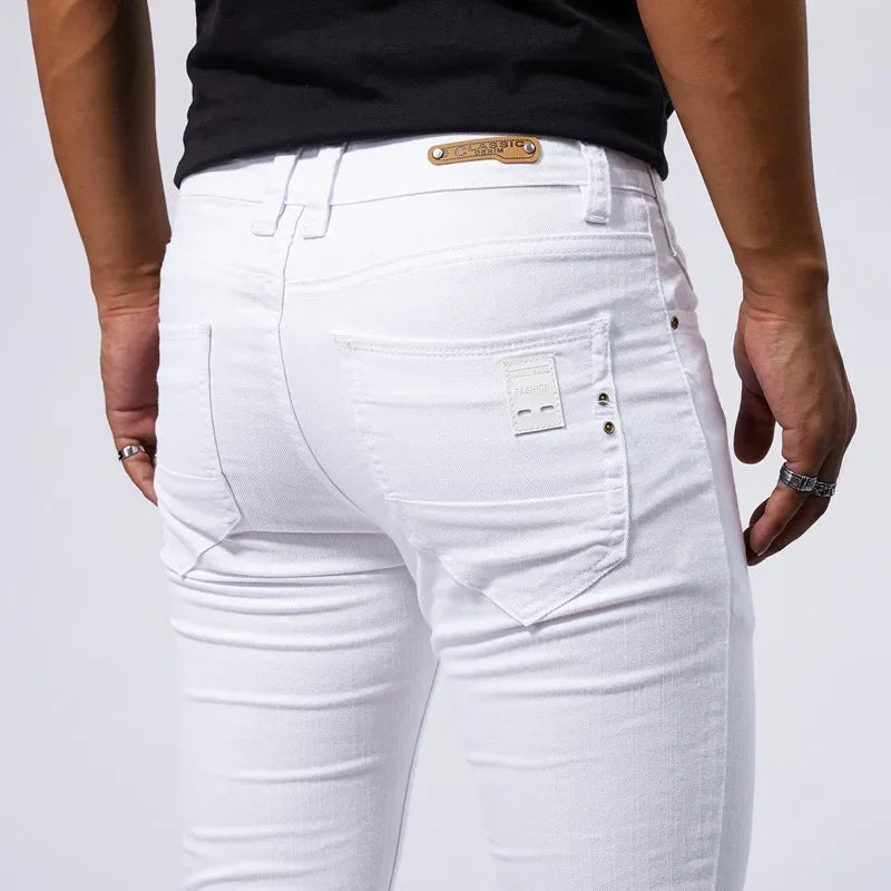 Jeans décontracté blanc pour hommes Nouveau pantalon en denim Confortable Mode extensible Coupe ajustée Droite Pantalon Homme Vêtements Streetwear
