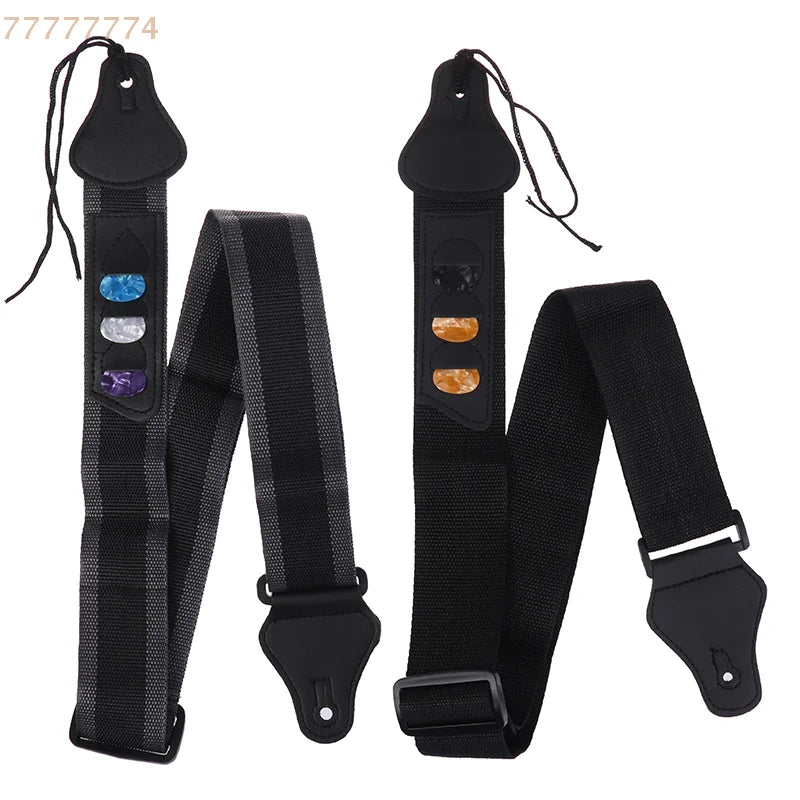 Accessoires de ceinture sangle de guitare électrique réglable en cuir PU avec 3 supports de plectres pour guitare acoustique et basse