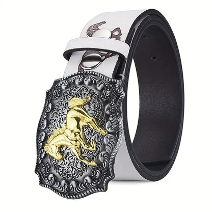 Ceinture de Cowboy pour femmes, ceinture à tête de cheval au galop Cool, ceinture imprimée de Style technique Y2K à la mode pour hommes