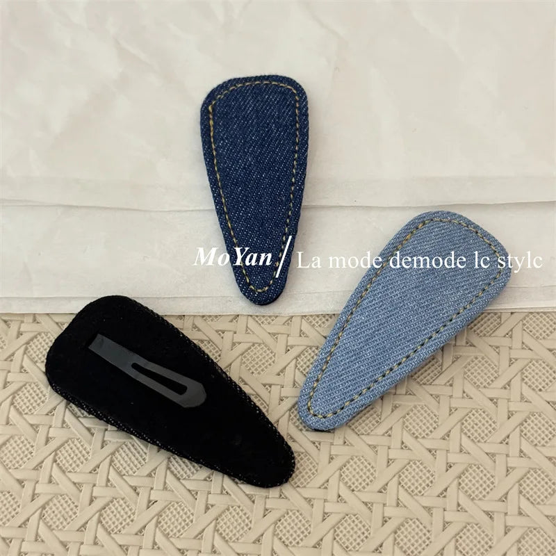 Rétro simple denim bleu haut de gamme nouvelle épingle à cheveux cheveux cassés épingle à cheveux frange BB clip tempérament polyvalent clip latéral