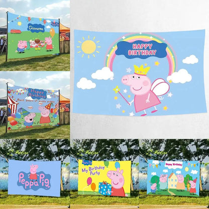 Cute P-PEPPAS PIG Photography Backgrounds For Kids Birthday Party Children Portrait Photo Backdrops