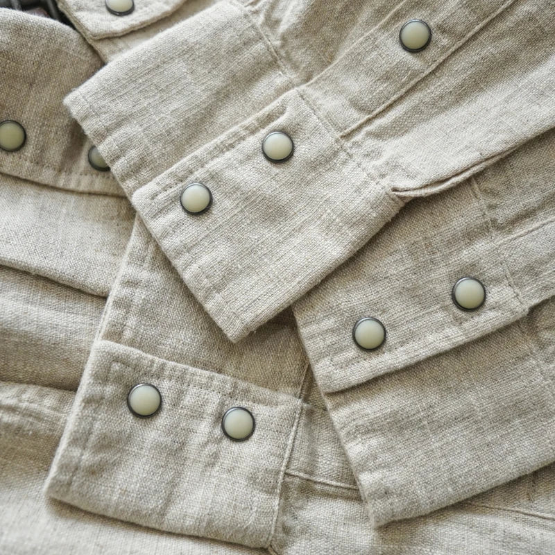 Chemise en lin Western Sle pour homme, décontractée, à manches longues, de couleur unie, coupe ample, col classique, boutonnée, tendance, kaki