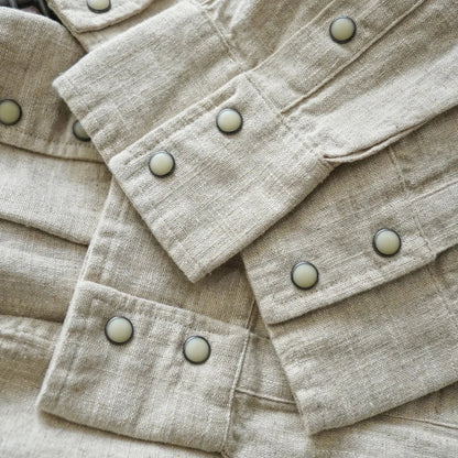 Chemise en lin Western Sle pour homme, décontractée, à manches longues, de couleur unie, coupe ample, col classique, boutonnée, tendance, kaki