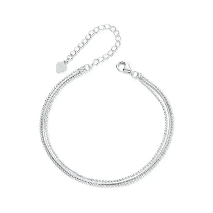 Sterling Silver Triple Layer Bracelet – White Gold Plated