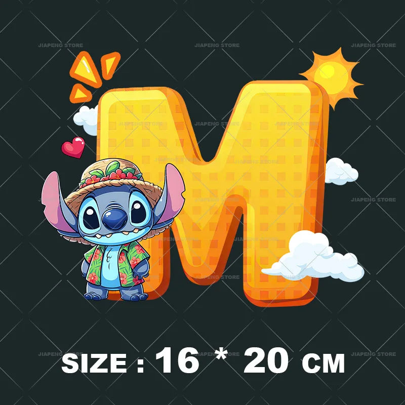 Cartoon Stitch Patches for Clothes Heat Transfer Patch On Clothing Stickers DIY T-Shirt Hoodies Accessory A-Z 26 English Letters
