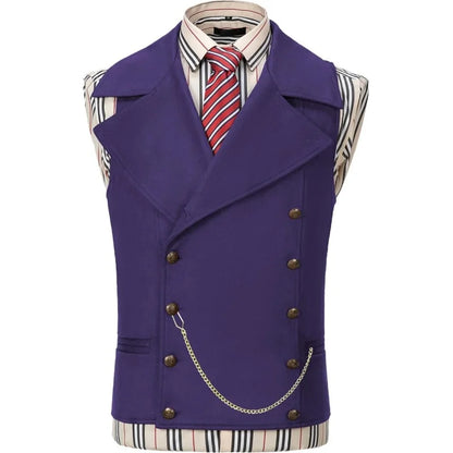Gilet de cowboy en daim pour hommes | Gilet croisé en similicuir avec grand revers pour un style occidental/décontracté et des surpiqûres ornementales