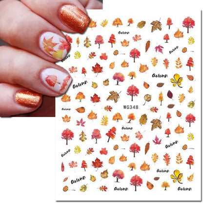 3d Nail Art Stickers Winter Autumn Golden Leaves Red Roses Flowers Decals For Nails Decoration Manicure Salon Beauty
