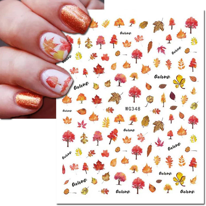 Autocollants 3D pour ongles Hiver Automne Feuilles dorées Roses Rouges Fleurs Décalcomanies pour la décoration des ongles Salon de manucure Beauté