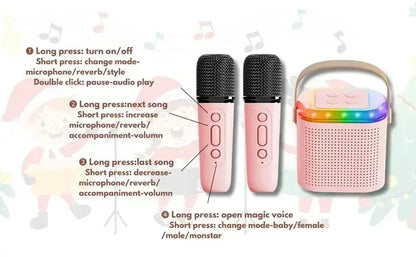 Mini karaoke machine, LED speaker with Bluetooth, suitable for family birthday party, microphone for girls and boys.
