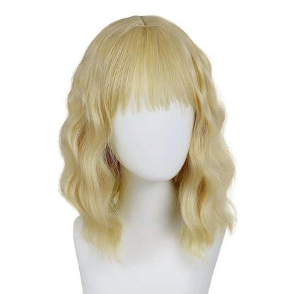 Synthetic Hair Blonde Short Curly Bob Wigs with Bangs Yellow Lolita Cosplay Wig for Women Daily Party Cosplay Heat Resistant
