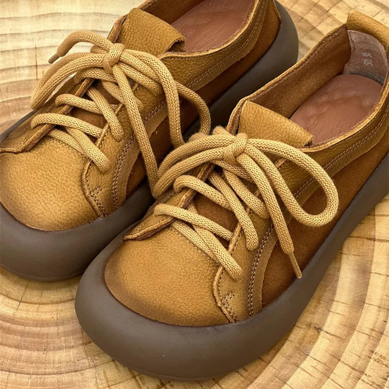 Chaussures en cuir de vache pour femmes, style rétro, pour loisirs en plein air, marche, chaussures plates à lacets, chaussures de travail sur le terrain des agriculteurs