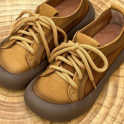 Chaussures en cuir de vache pour femmes, style rétro, pour loisirs en plein air, marche, chaussures plates à lacets, chaussures de travail sur le terrain des agriculteurs