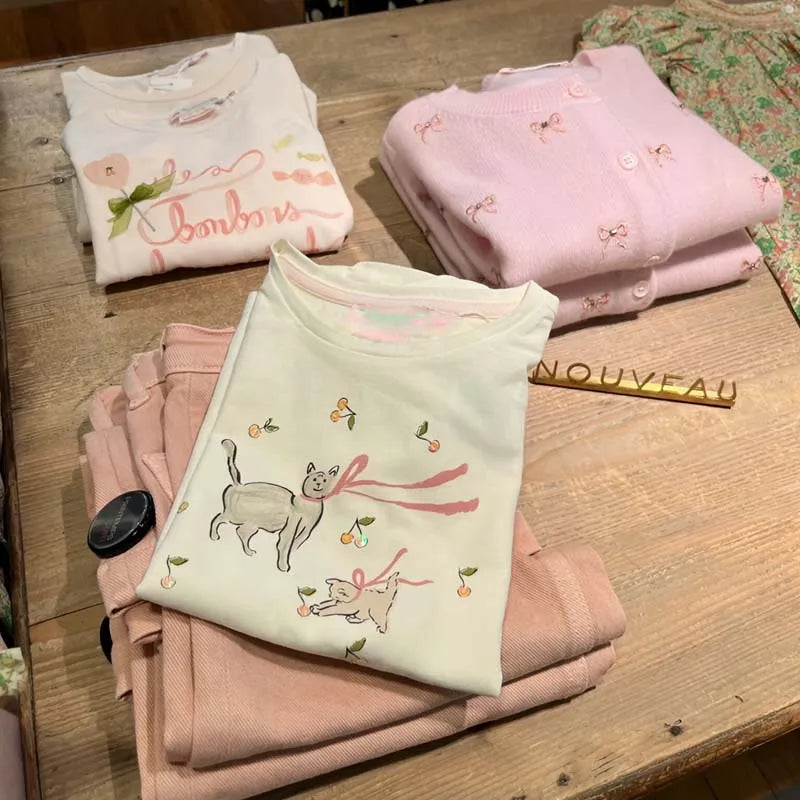 Per-sale 2025 Autumn Winter BP Girls Embroidered Denim Skirt Boys Denim Jacket Kids Dresses for Girls Boy Pant Cherry Cowboy Set