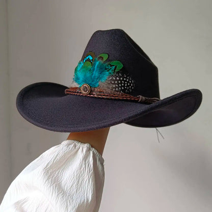 Chapeau de cowboy occidental à large bord pour homme, casquettes d'église Everche, Fascinateur vintage, chapeau de cowgirl jazz, zones bre, nouveau, 9cm