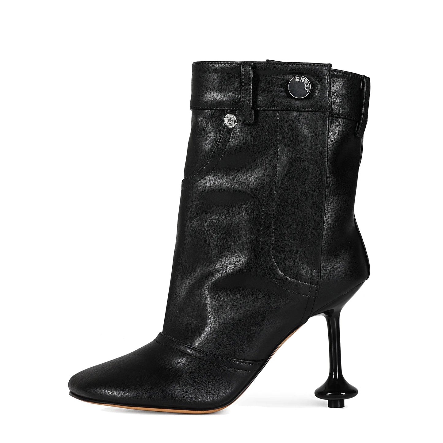 European and American Alien and Square Head Splicing Design Water Washed Cowboy Boots for Women's Trendy Side Zipper Short Boots