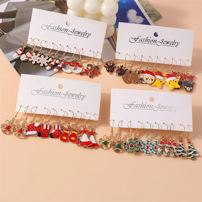Fashion Merry Christmas Tree Deer Snowflake Santa Claus Drop Earrings for Women Girls New Year Party Festival Jewelry Gifts