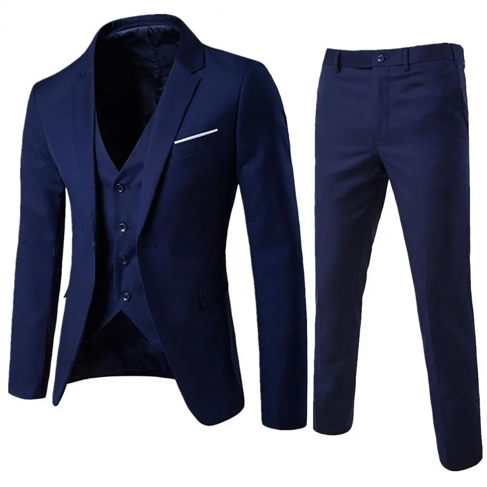 1 Set Vest Pants Set Solid Color Korean Style Slim Single Breasted Vest Coat Zipper Closure Trousers for Wedding