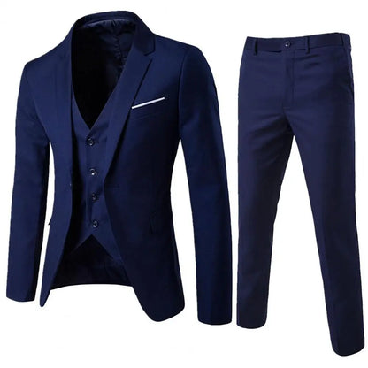 1 Set Vest Pants Set Solid Color Korean Style Slim Single Breasted Vest Coat Zipper Closure Trousers for Wedding
