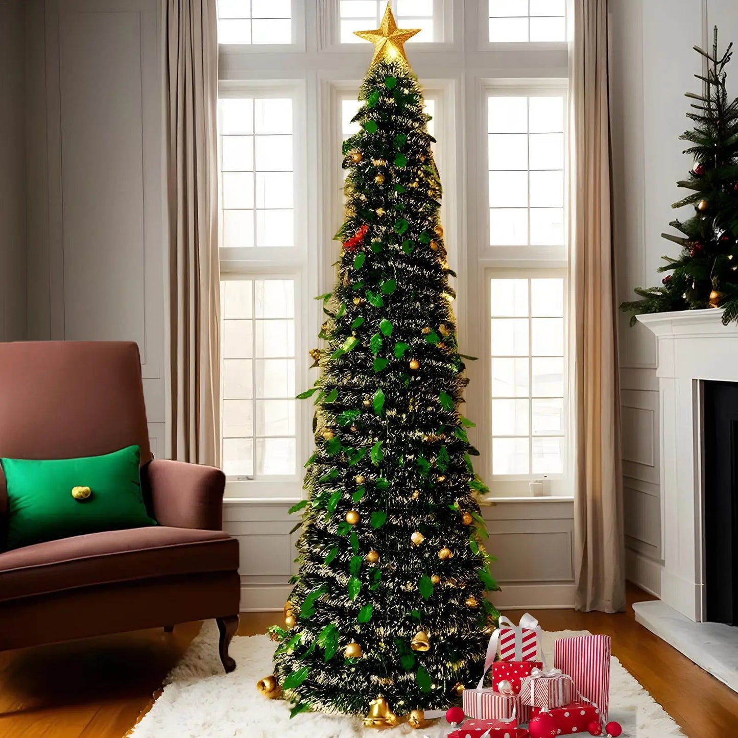 Christmas Tree Small 5 Ft Backyard Festival Decor Foldable Faux Christmas Tree for Indoor Outdoor for Patio Kitchen Party