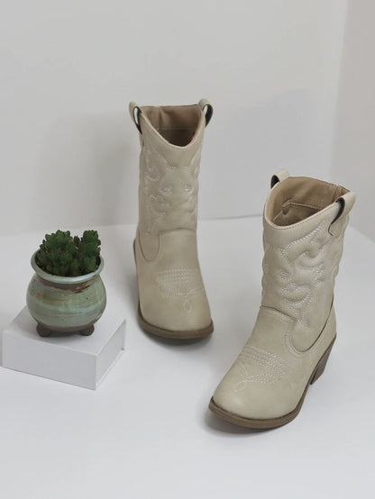 Classic Western Knee High Boots for Girls Premium Quality Slip-on Cowboy Long Booties Kids Autumn Heeled Point Botas Kids Shoes