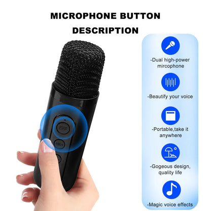 High Power Karaoke Machine, Mini Bluetooth Speaker and Microphone Set, RGB Lighting Effects, Stereo Subwoofer, with Phone Holder