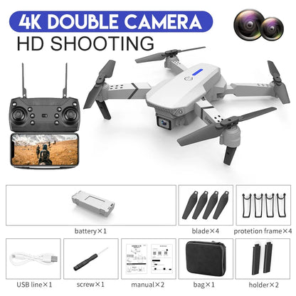 Drone FPV WiFi E88 Pro 2025 – Caméra simple/double 4K/1080P, HD grand angle, maintien d'altitude, jouet d'hélicoptère RC quadrirotor pliable