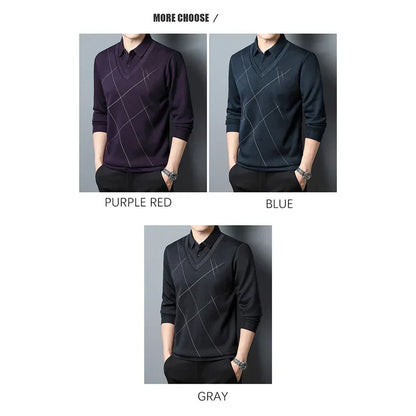 T-shirts Graphiques Marque BROWON Homme 2025 Automne Nouveau T-shirt Fausse Double-pièce Manches Longues Masculin Mode Décontracté Plaid T-shirts Homme Hauts