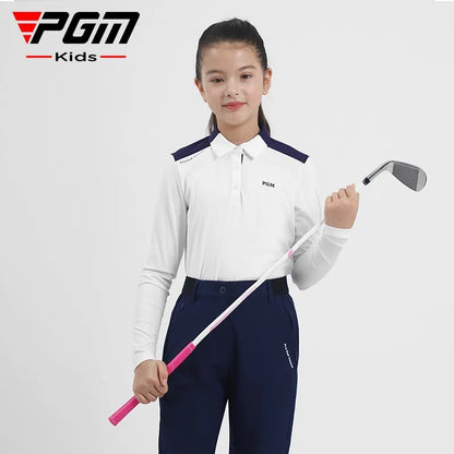 PGM Girls Golf Long Sleeve T Shirts Golf Wear for Kids Comfortable Skin Friendly Sports Fabric Children's Clothing YF548