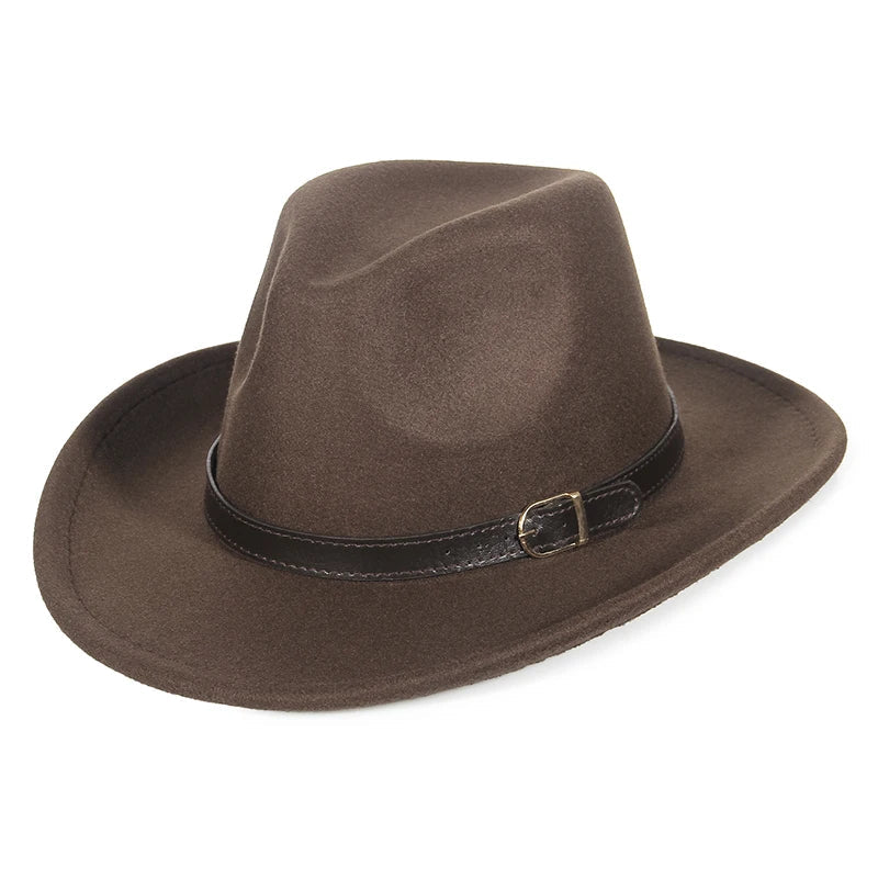 Western Cowboy Hat for Men and Women, Wide Brim Fedora Jazz Hats, Cowgirl Hat with Belt, Autumn and Winter