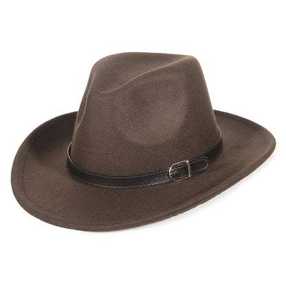 Western Cowboy Hat for Men and Women, Wide Brim Fedora Jazz Hats, Cowgirl Hat with Belt, Autumn and Winter