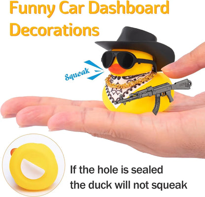 Car Rubber Duck Ornament Cool Car Accessories Duck Car Dashboard Decoration Cowboy Hat Duck with Weapon Necklace, AK47 M416