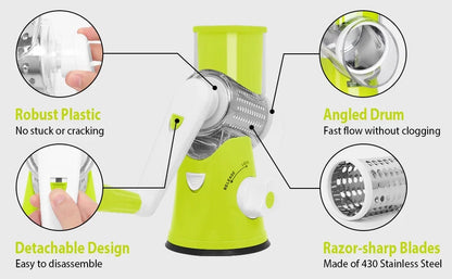 3in1 Vegetable Slicer Multifunctional Rotary Handheld Grater with 3 Sharp Rollers Vegetable Slicer Cheese Shredder Kitchen Tools