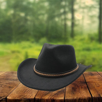 Chapeaux de cowboy classiques pour femmes et hommes, chapeaux de cowgirl rétro en feutre à large bord avec bande décorative