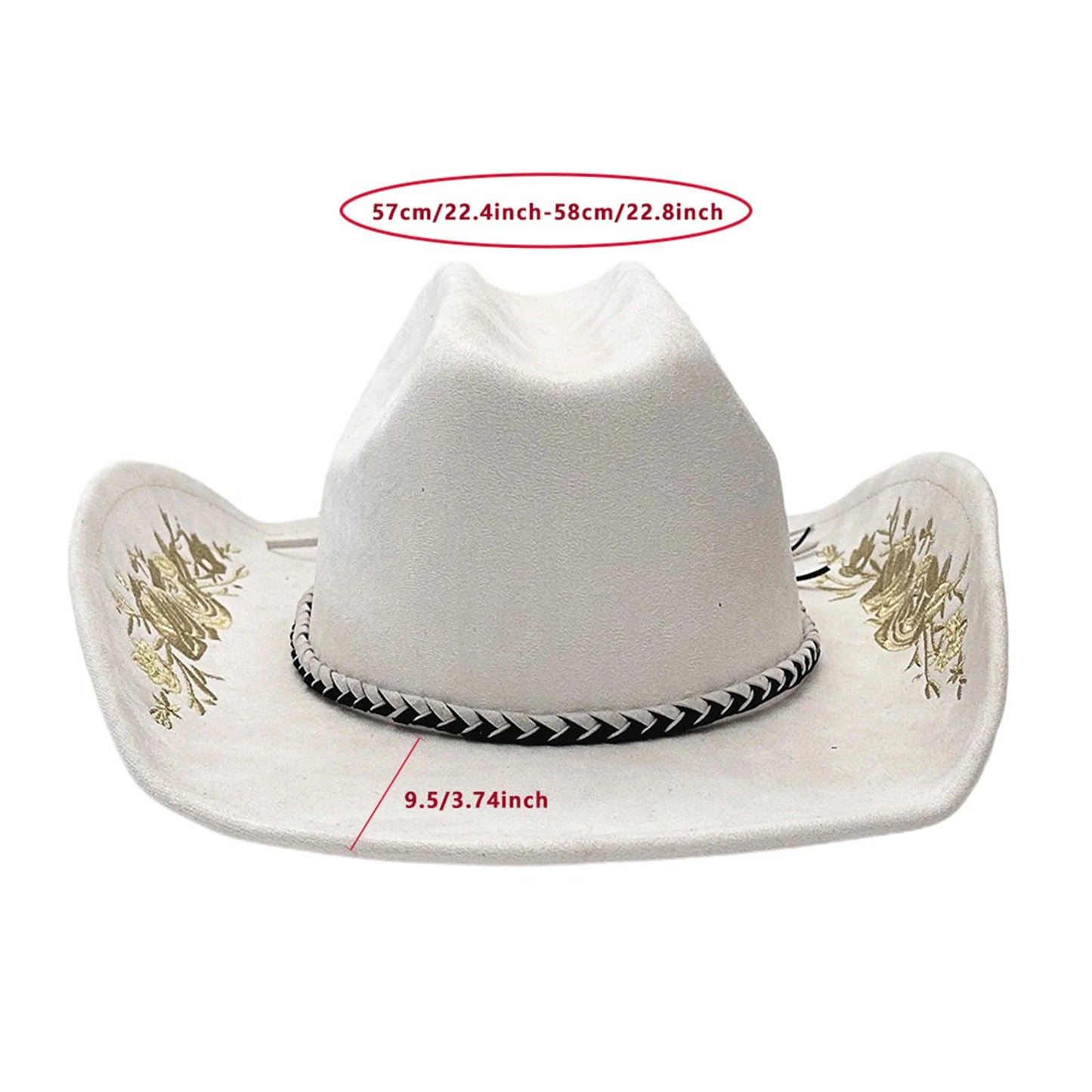 Retro Suede Cowgirl Hat for Women and Men, Floral Embroidery Wide Brim Western Cap Jazz Hat Cowboy Hats