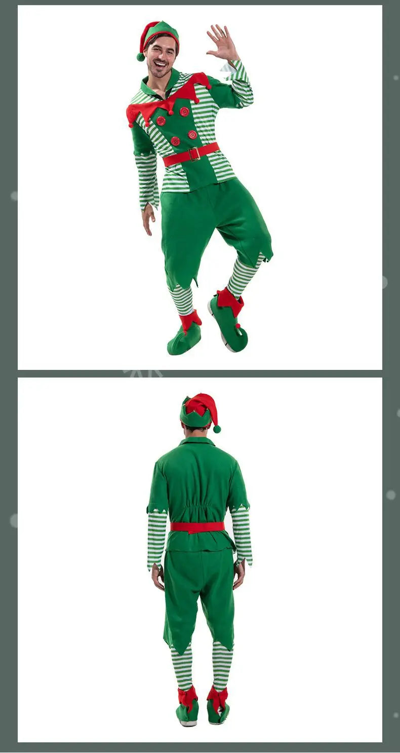 Christmas Outfits Men Striped Christmas Elf Cosplay Costume Xmas Performance Dress Up Festival Party Stage Fancy Dress New