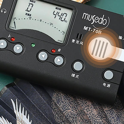 Musedo Accordeur MT-70B avec réinitialisation-On 514 up et Microphone Intégré Électronique 3 en 1 LCD Tuner Metronome Tone Generator pour Guzheng