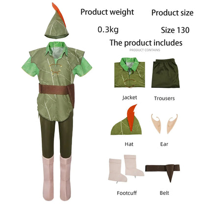 Costume de cosplay d'elfe vert pour la fête des enfants, cosplay de Peter saupoudrer, danse d'anime, rish Festival
