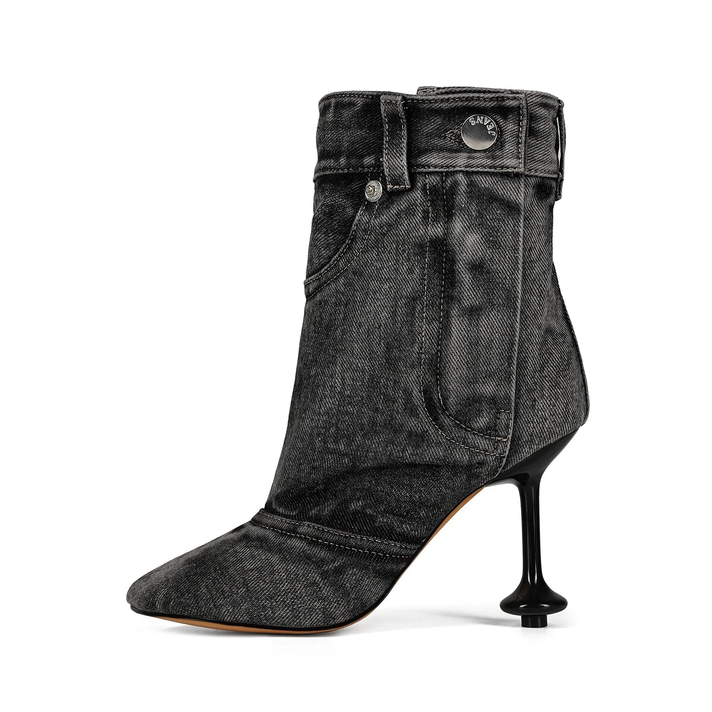 European and American Alien and Square Head Splicing Design Water Washed Cowboy Boots for Women's Trendy Side Zipper Short Boots