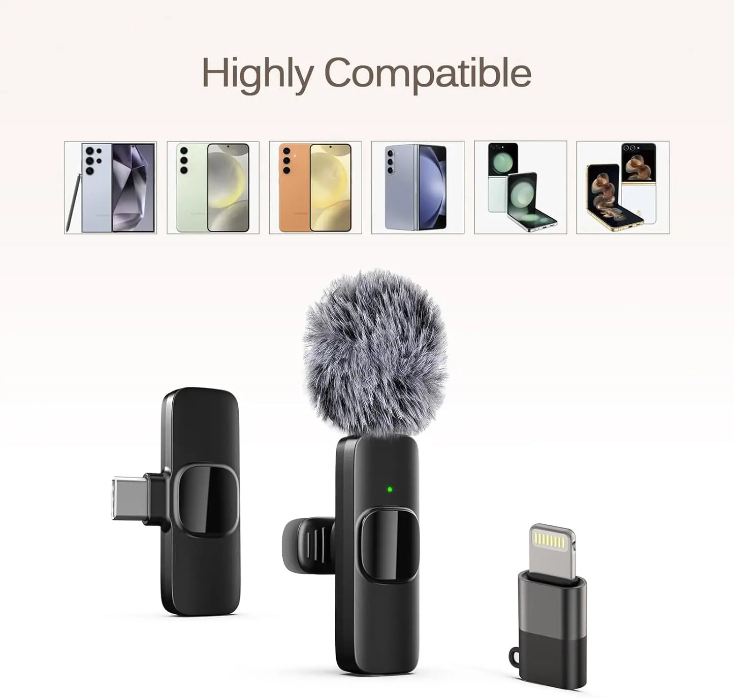 Microphone sans fil Mini Mic Pro pour iPhone, iPad, Android, microphone Lavalier pour l'enregistrement vidéo - paquet de 2