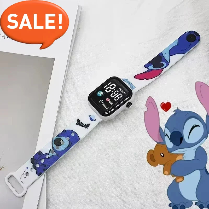 Nouvelle montre étudiante électronique LED couleur imprimée dessin animé Stitch, montre électronique mignonne à bouton carré Y1 imprimée à la mode