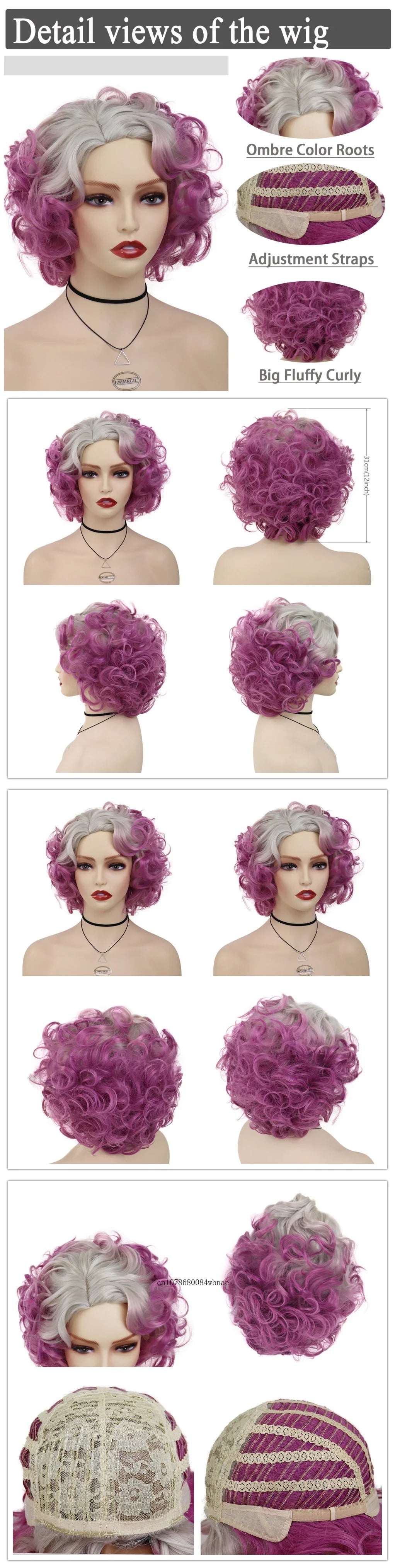 Synthetic Hair Pink Short Curly Wig for Women Big Wavy 80s Cosplay Wigs Halloween Costume Harajuku Anime Wig Natural Looking