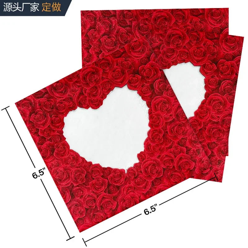 Serviettes imprimées colorées en forme de cœur de Rose pour la saint-valentin, papier de soie pour fête de fiançailles, qualité alimentaire, 2 plis, non parfumé