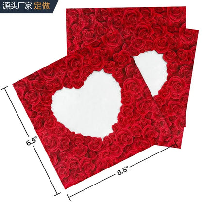 Serviettes imprimées colorées en forme de cœur de Rose pour la saint-valentin, papier de soie pour fête de fiançailles, qualité alimentaire, 2 plis, non parfumé