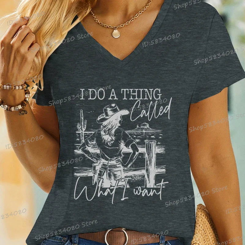 T-shirts Cowgirls Mode Hauts d'été Cadeaux Western Sauvage Tops Décontractés Je Fais Ce Que Je Veux Chemise Cheval Cowgirl