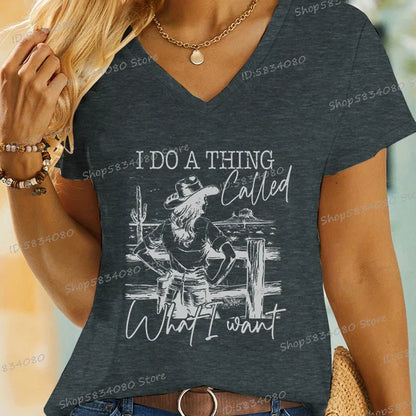 T-shirts Cowgirls Mode Hauts d'été Cadeaux Western Sauvage Tops Décontractés Je Fais Ce Que Je Veux Chemise Cheval Cowgirl