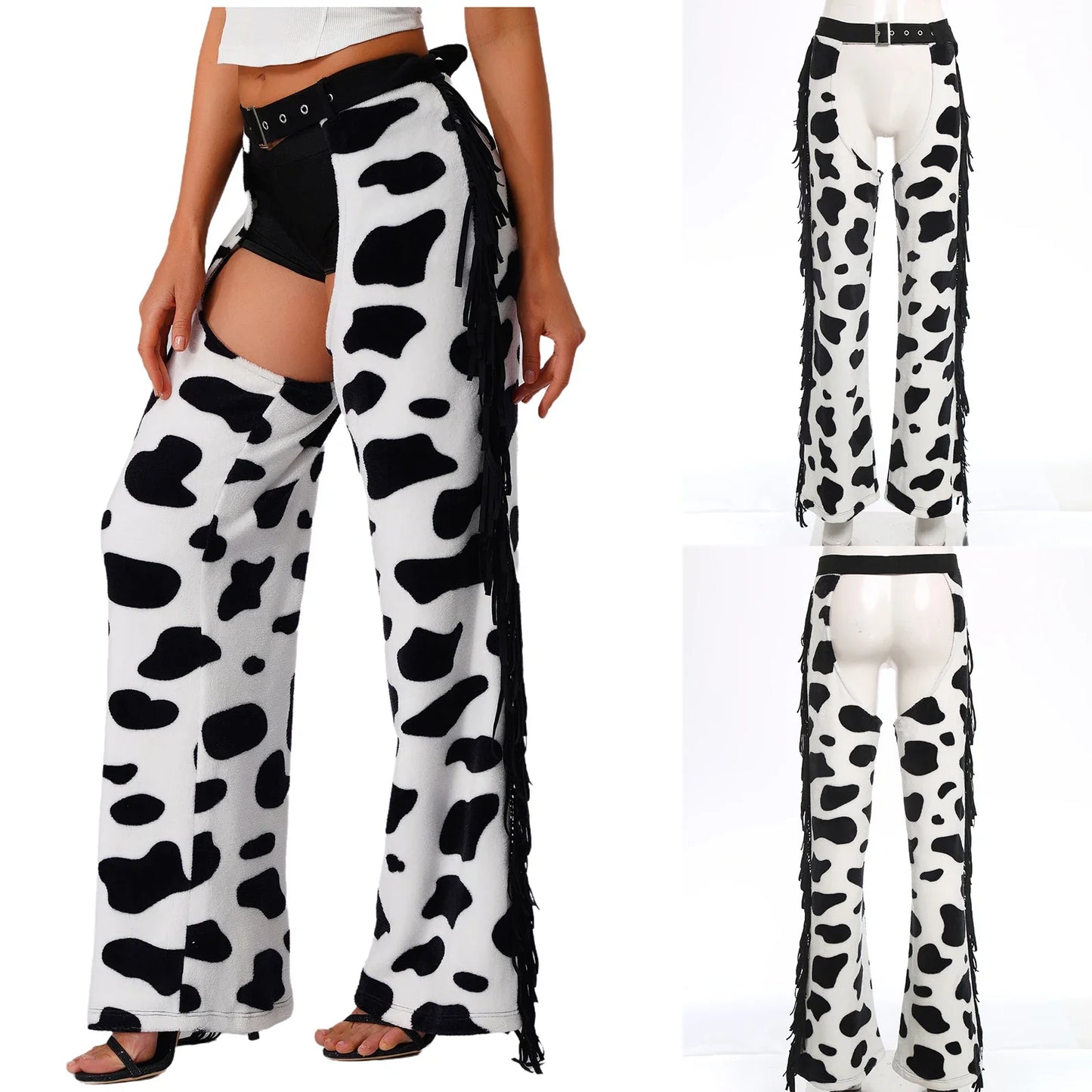 Pantalon Long en flanelle pour femmes, avec pompon latéral, taille, entrejambe ouvert, vélo, équitation, Cowgirl, Costume Cospaly d'halloween